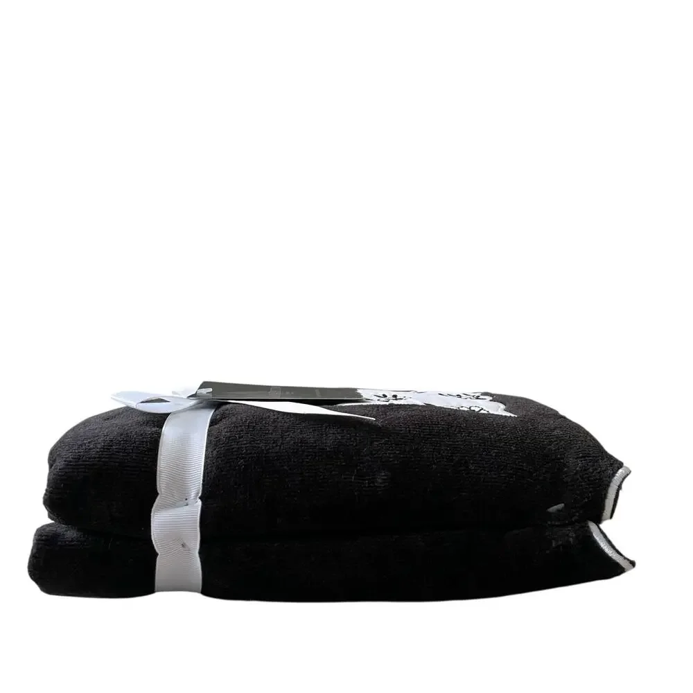 Kassa Decor Halloween Ghost Hand Towels 18x28 Plush Black & White Set of 2 New